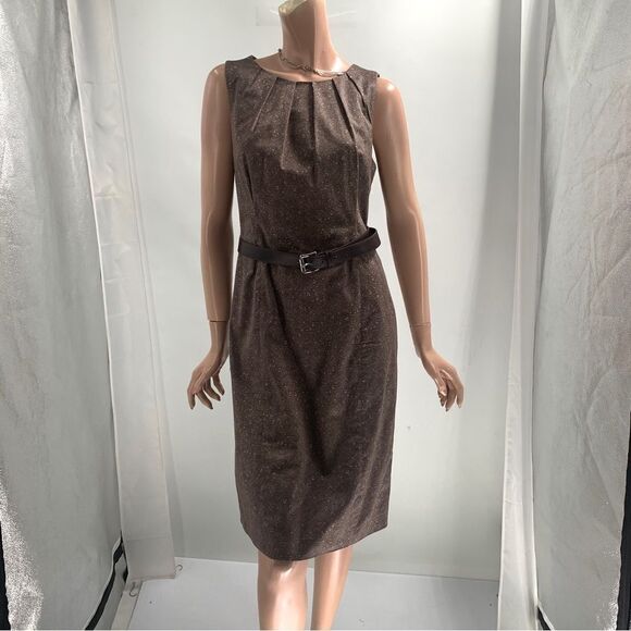 Michael Michael Kors Brown Sleeveless Fitted Belted Sheath Dress Size 10 - Picture 1 of 9